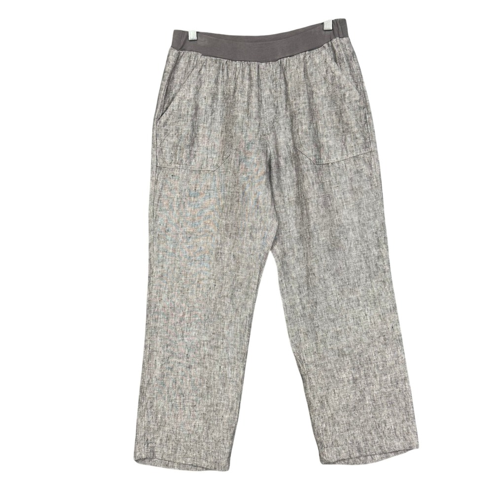 Coldwater Creek Pants Womens 10P Gray Taupe Linen Casual Straight Leg Pull On